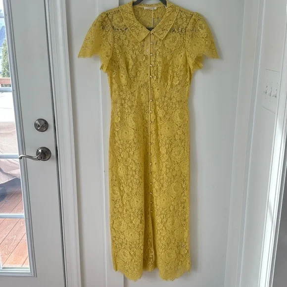 ⚡️⚡️⚡️SOLD⚡️⚡️⚡️⚡️⚡️NWT Doen Sohana yellow lace midi dress Size M - Picture 5 of 14